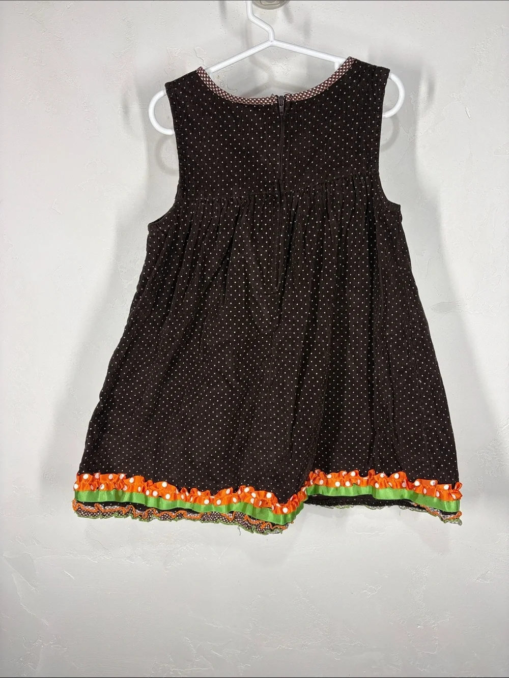 Bonnie Jean Brown Corduroy Polka Dot Turkey Appliqué Dress size 5